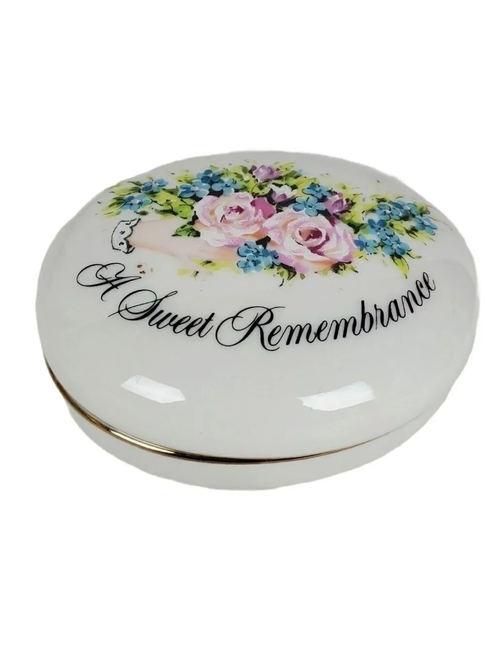 Vtg floral Rose porcelain trinket box 22k gold